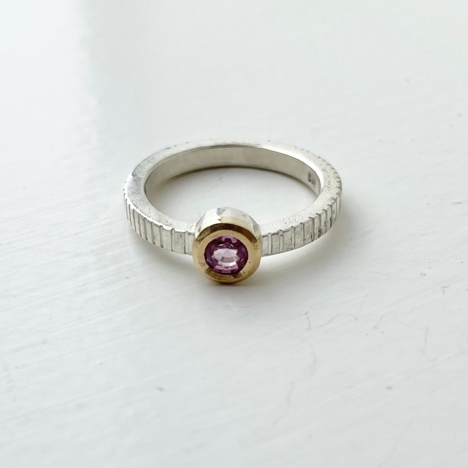 Silver 18ct Gold Pink Sapphire Ring