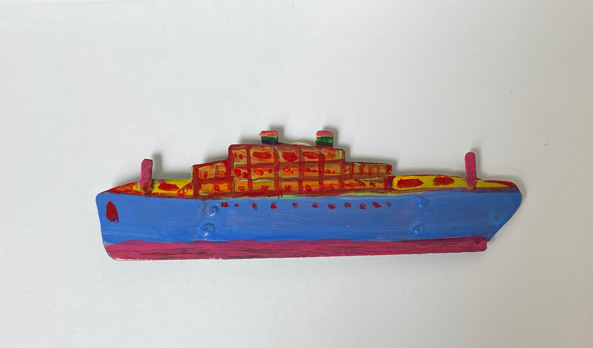 Blue & red Ship Brooch