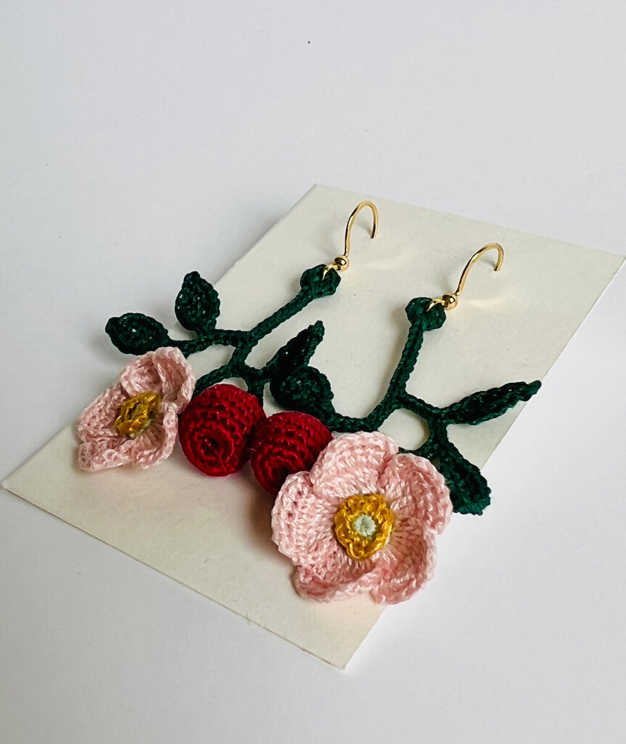Hand crocheted Apple Blossom earring