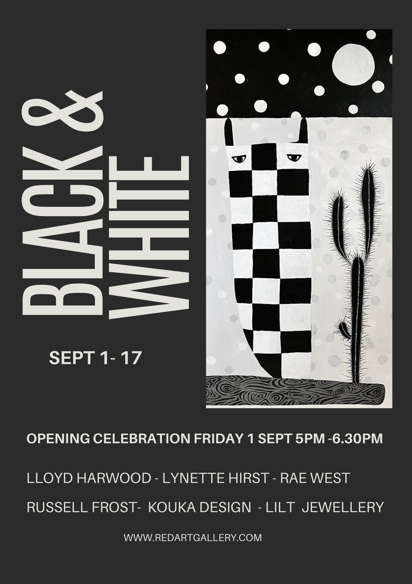 Poster for Black and White exhibiton with a painting by Lloyd Harwood