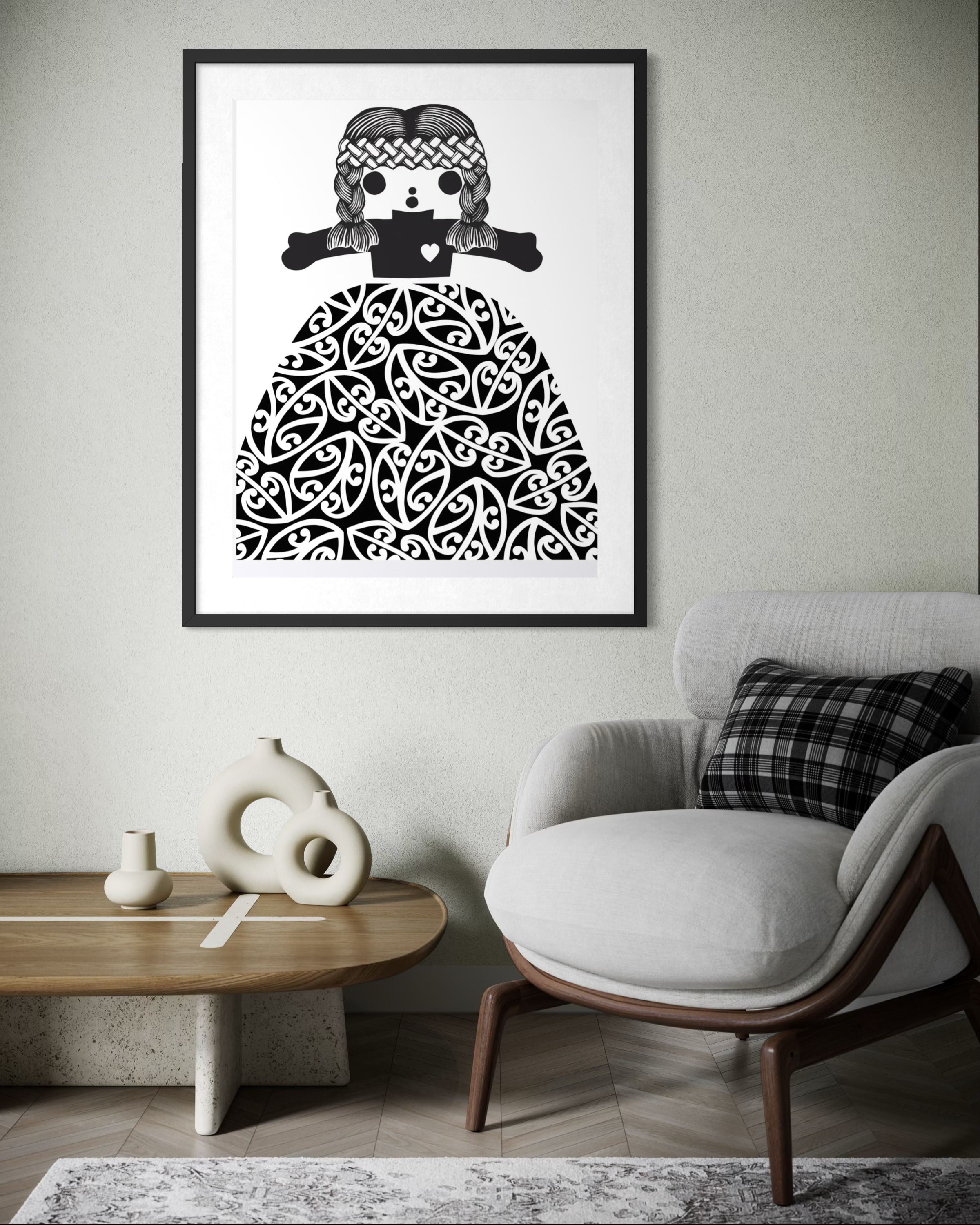 Print of a doll-like Māori girl