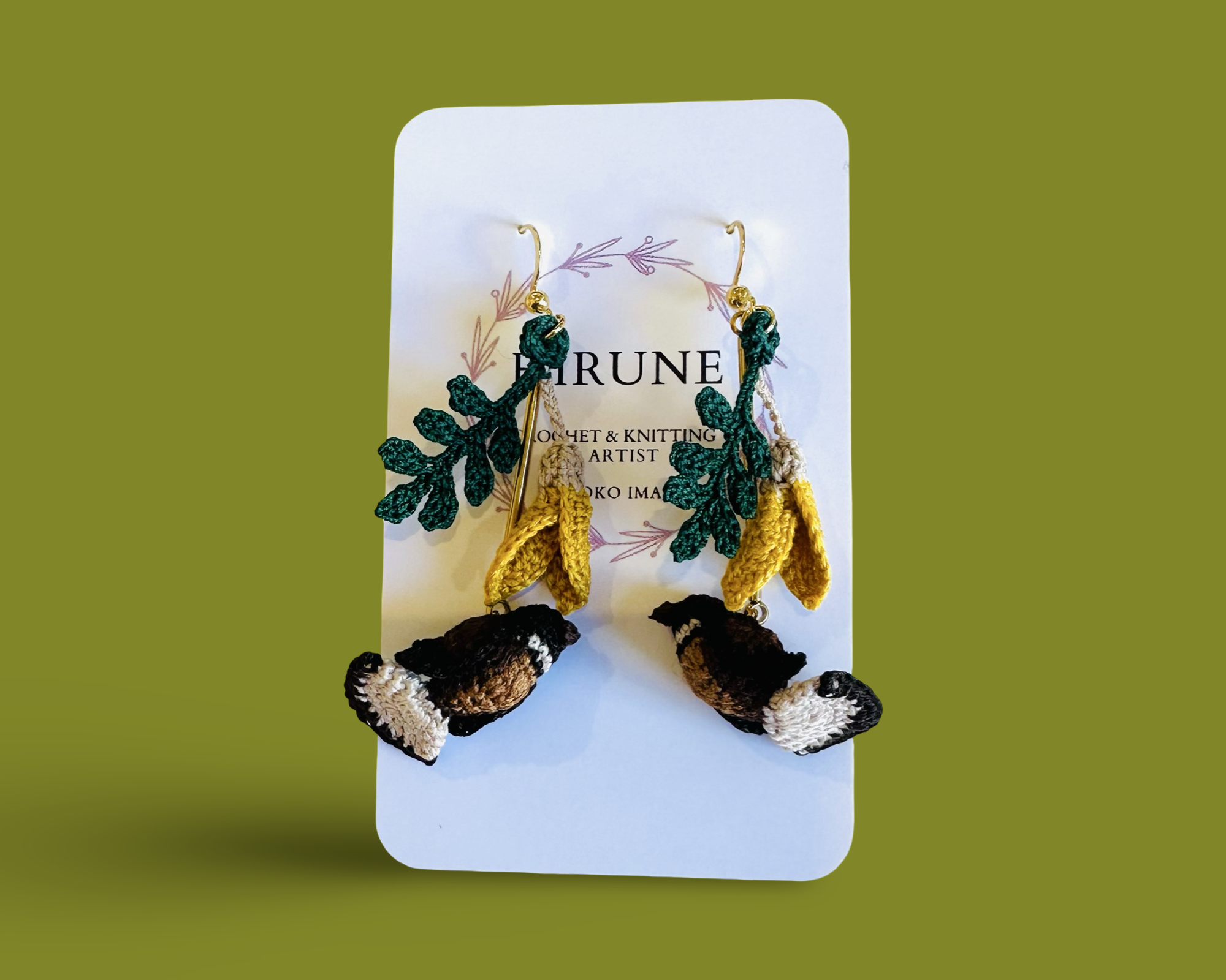 Hand crocheted Kowhai & Tui earrings