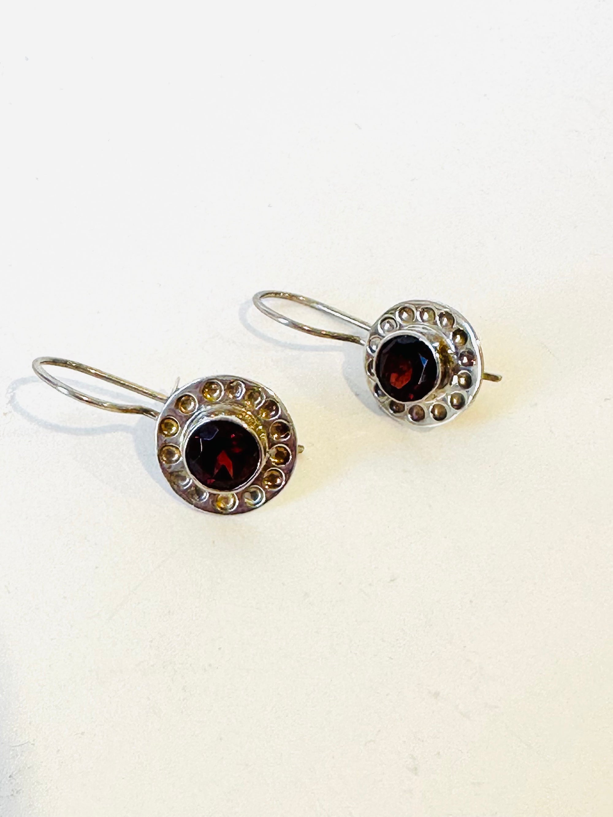 Garnet and sterling silver Halo earrings