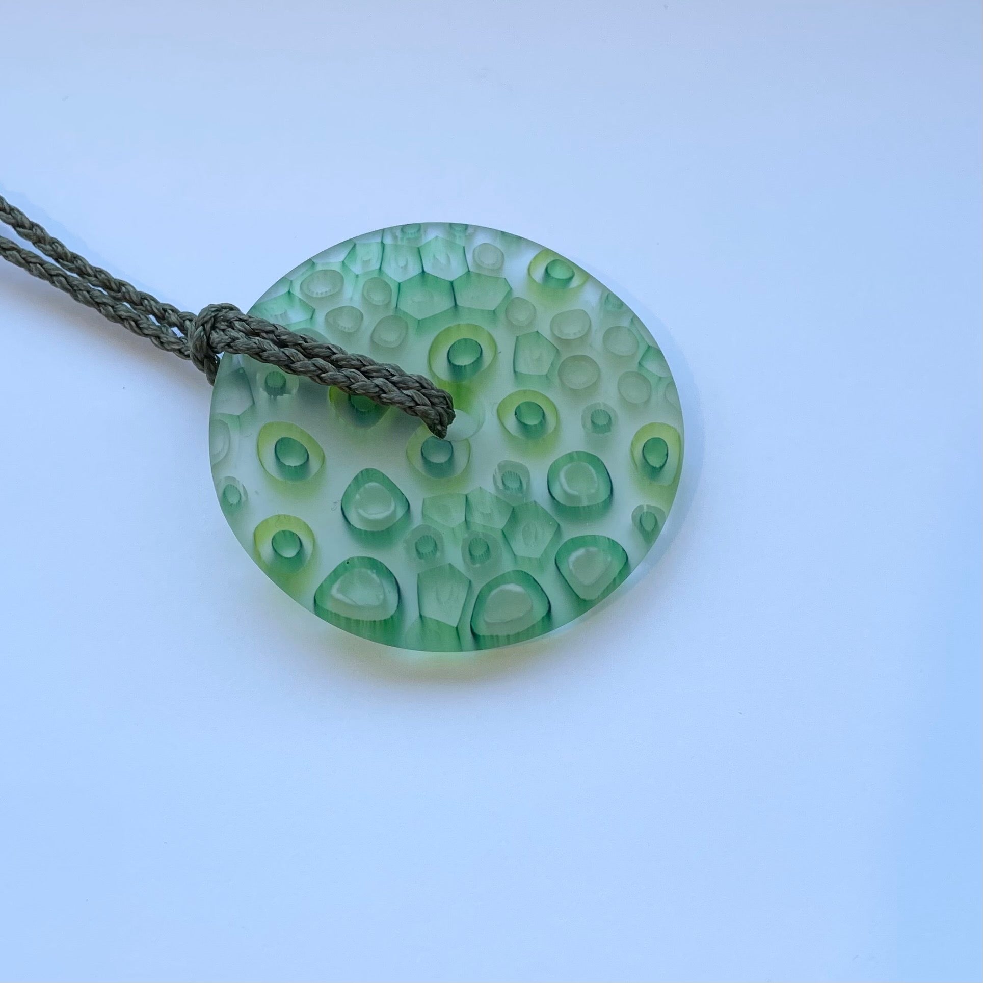 Pi Disc glass pendant green canes