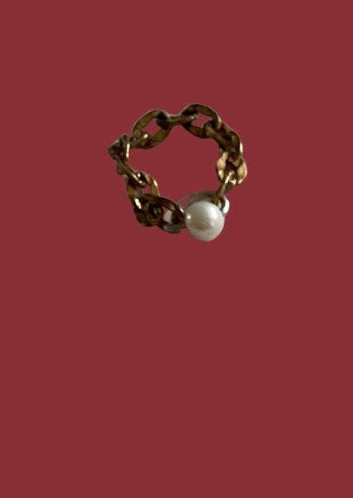 Sterling silver, chain and seed pearl ring