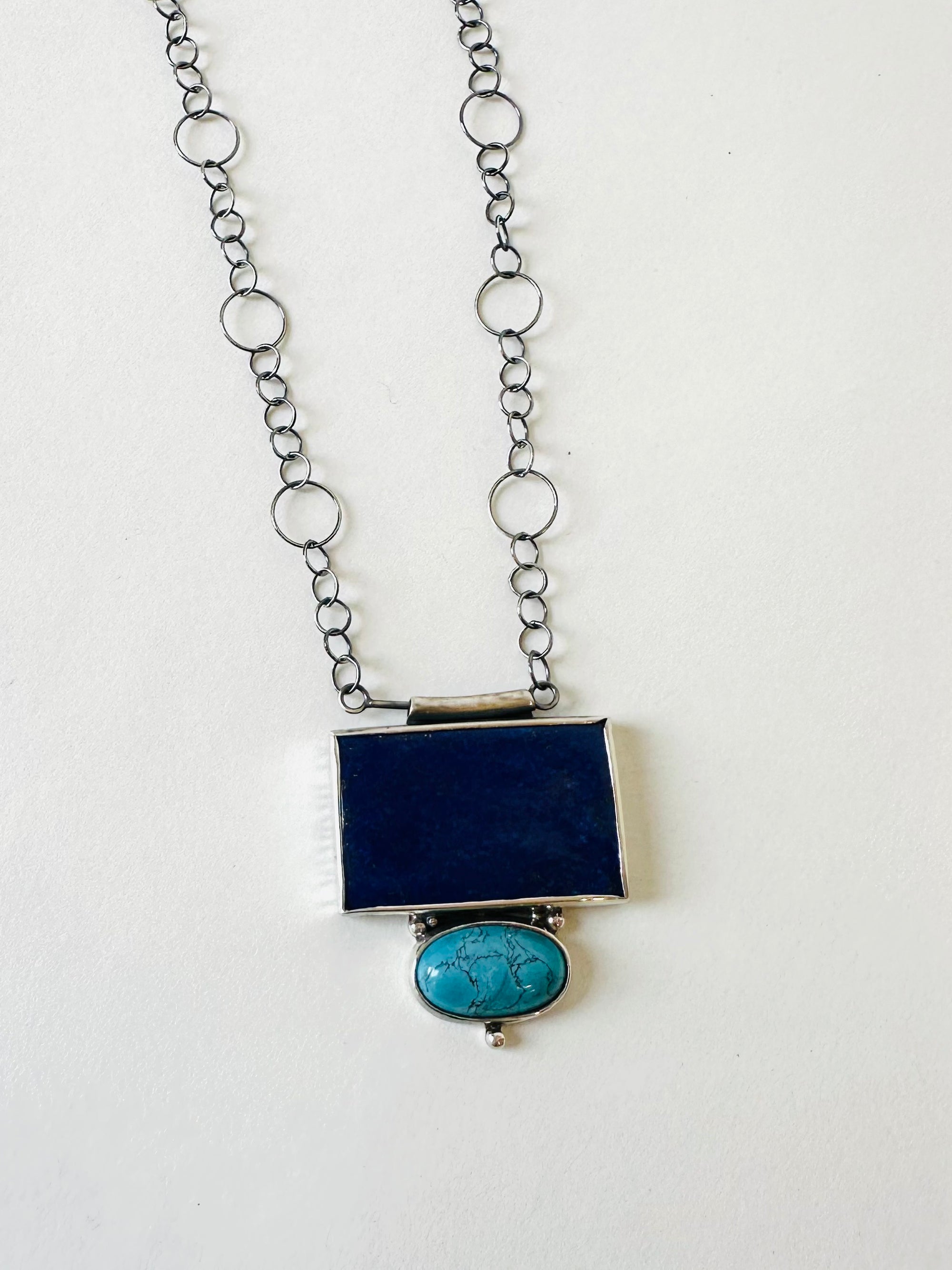 Lapis Lazuli, Howlite and sterling silver pendant necklace
