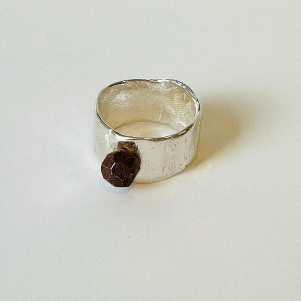 Silver and bronze hand made cast ring - RED