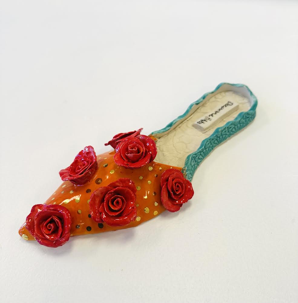 Orange Velvet Rose Shoe (wall hanging)