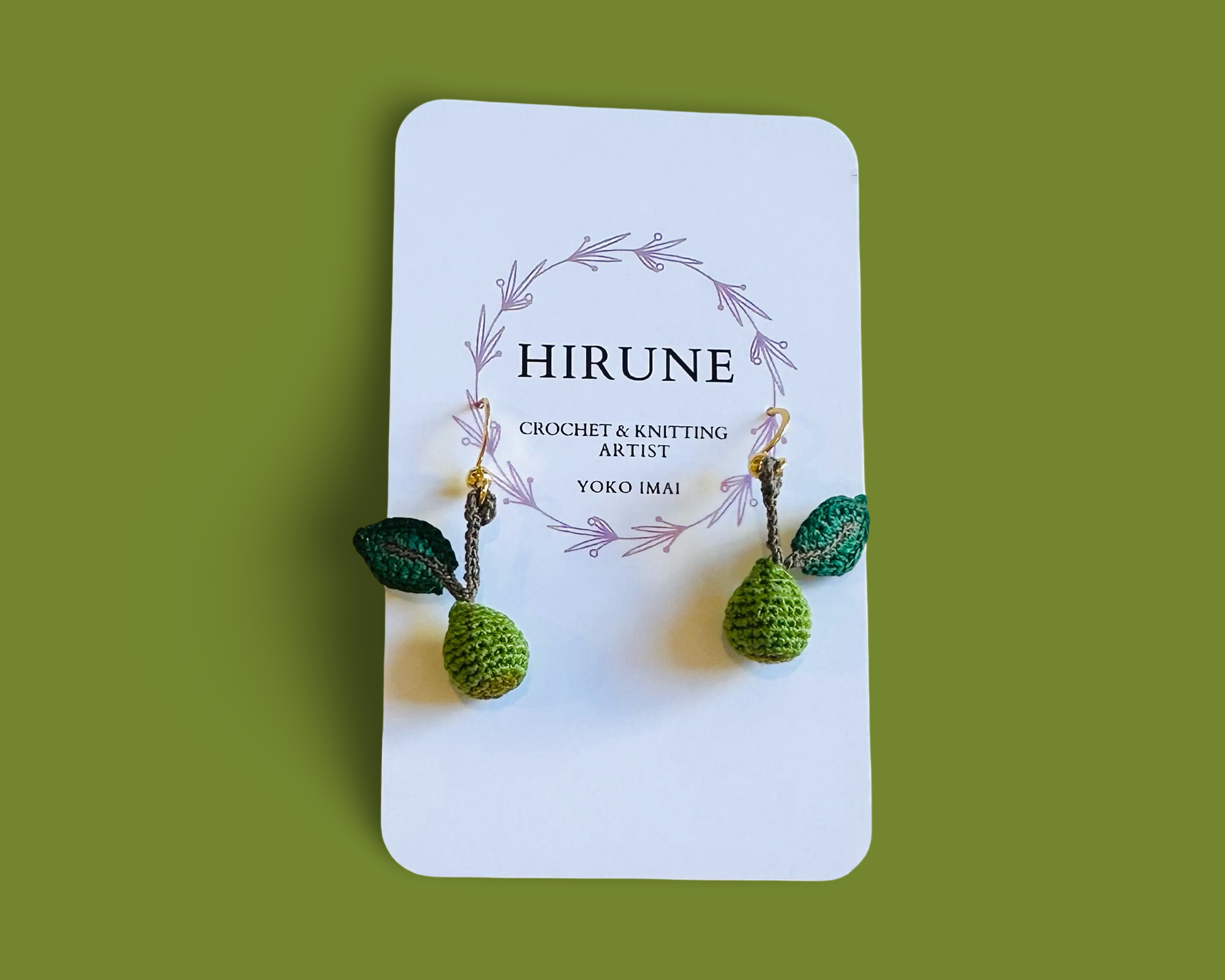 Hand crocheted pear earrings
