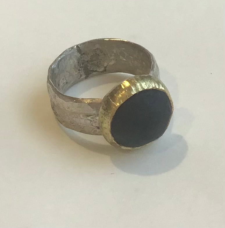 Granite, gold, and sterling silver Barry Clarke Ring