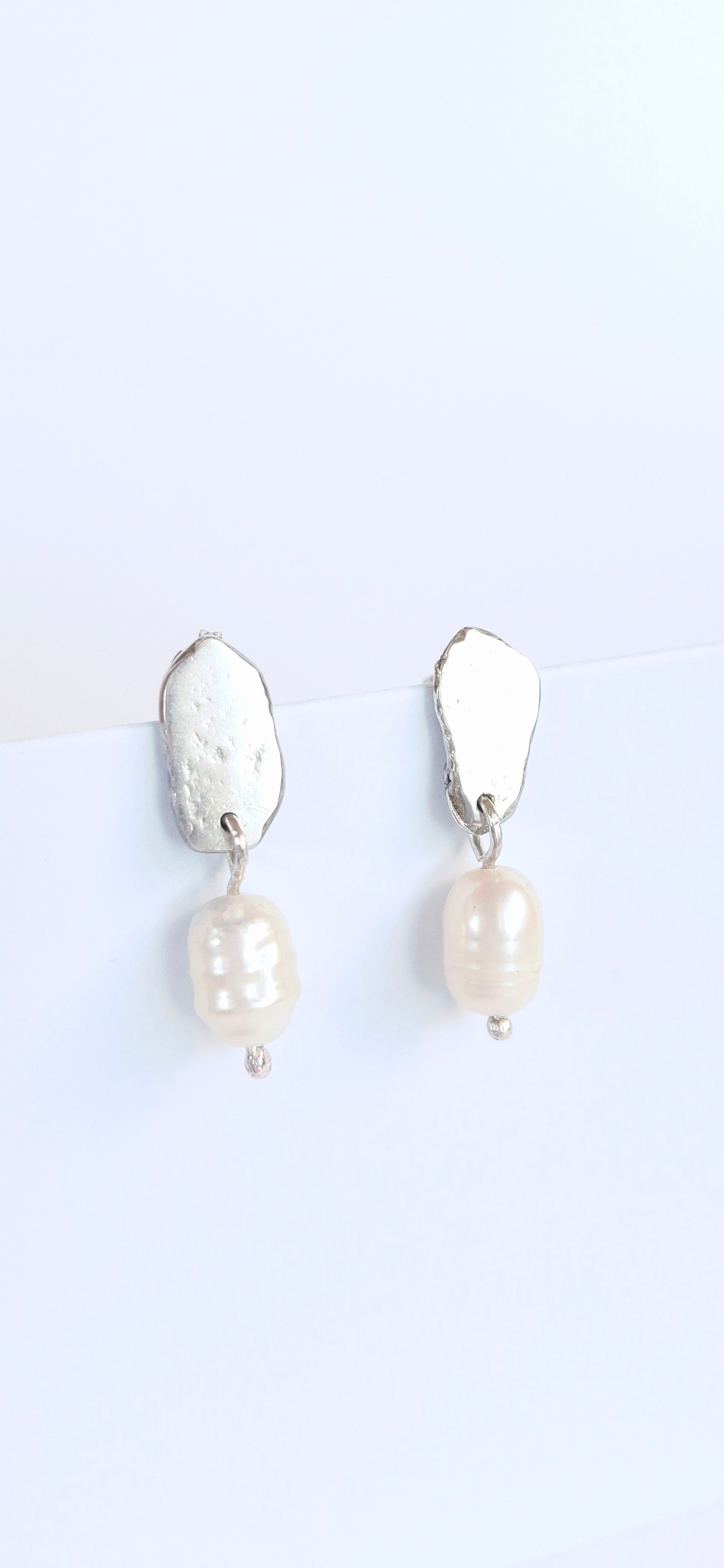 Freshwater Pearl & Silver Nugget Earrings