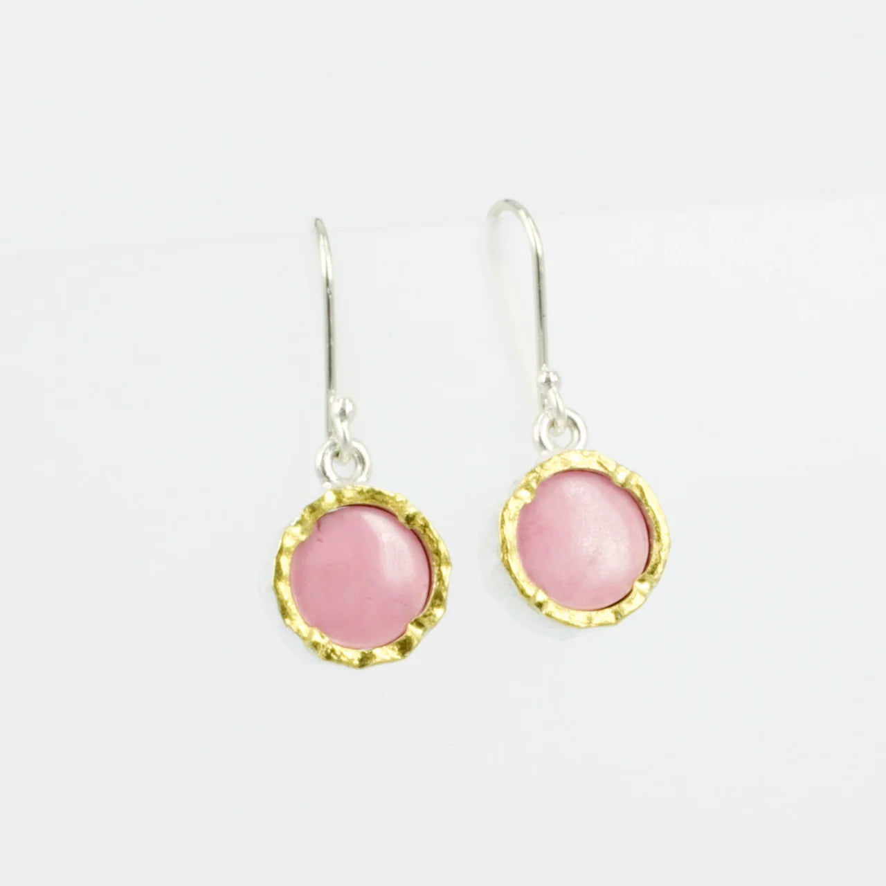 Pink Rhodonite Earrings encased in silver & 22c. Gold