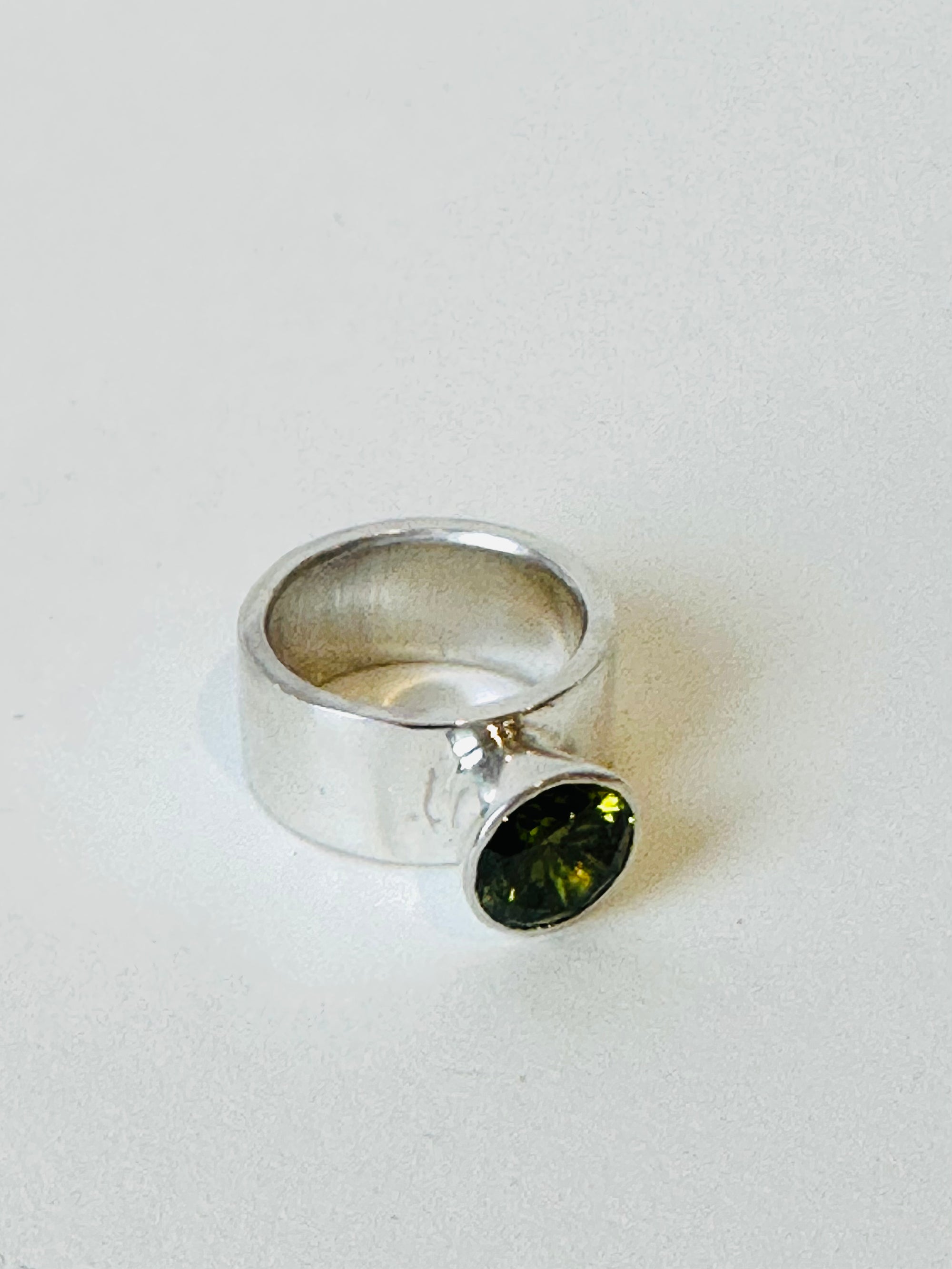 Silver and Green Cubic Zirconia Ring