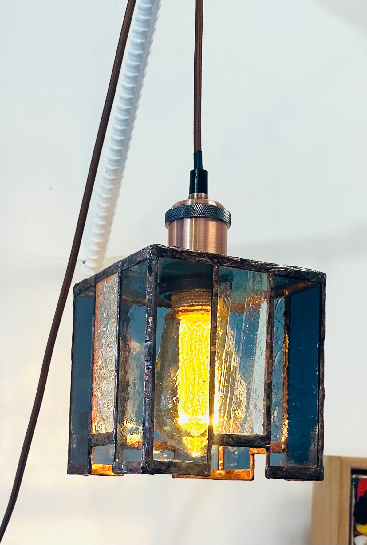 Copper & Blue Glass Lamp