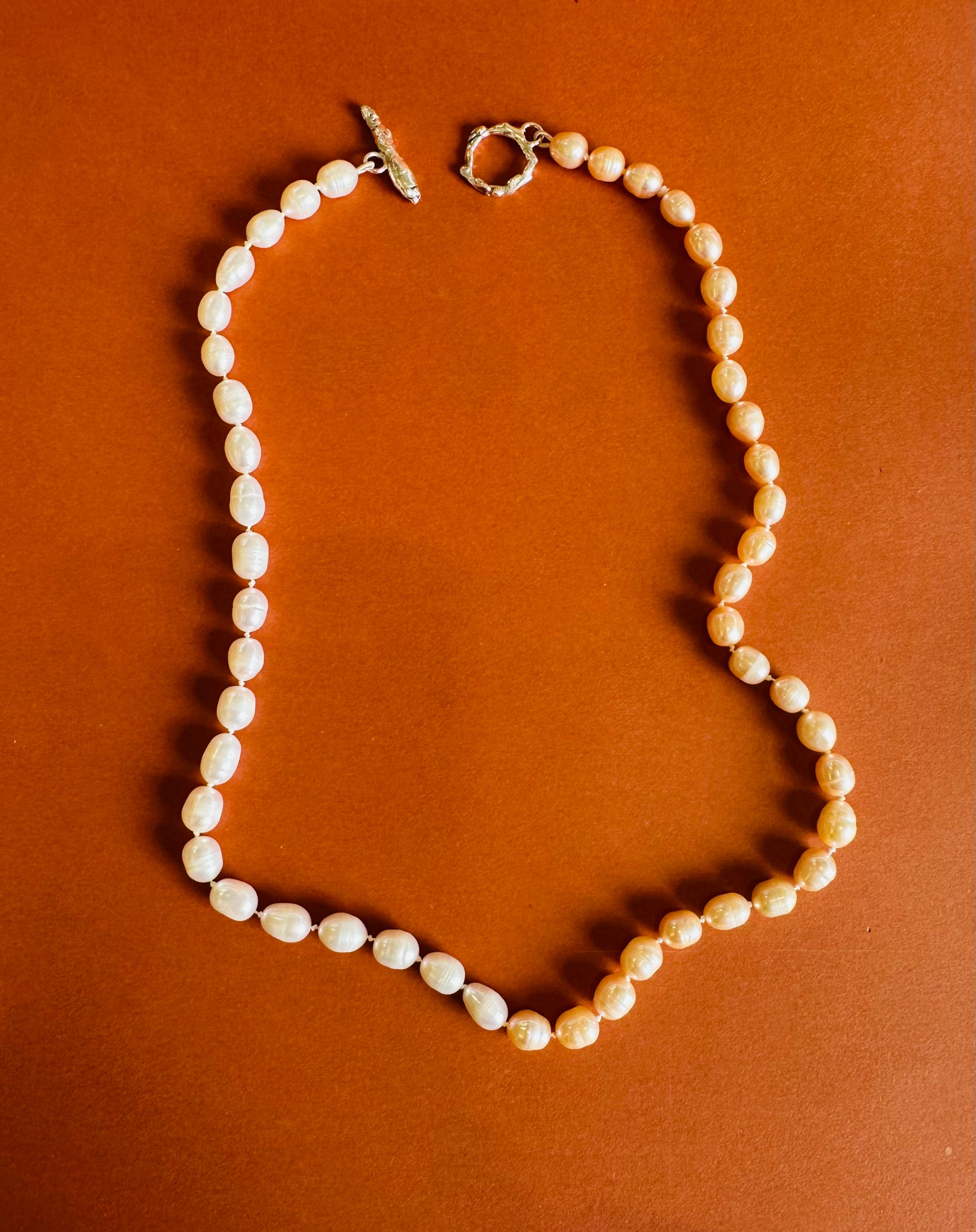 Necklace with freshwater pearls & fused silver clasp.