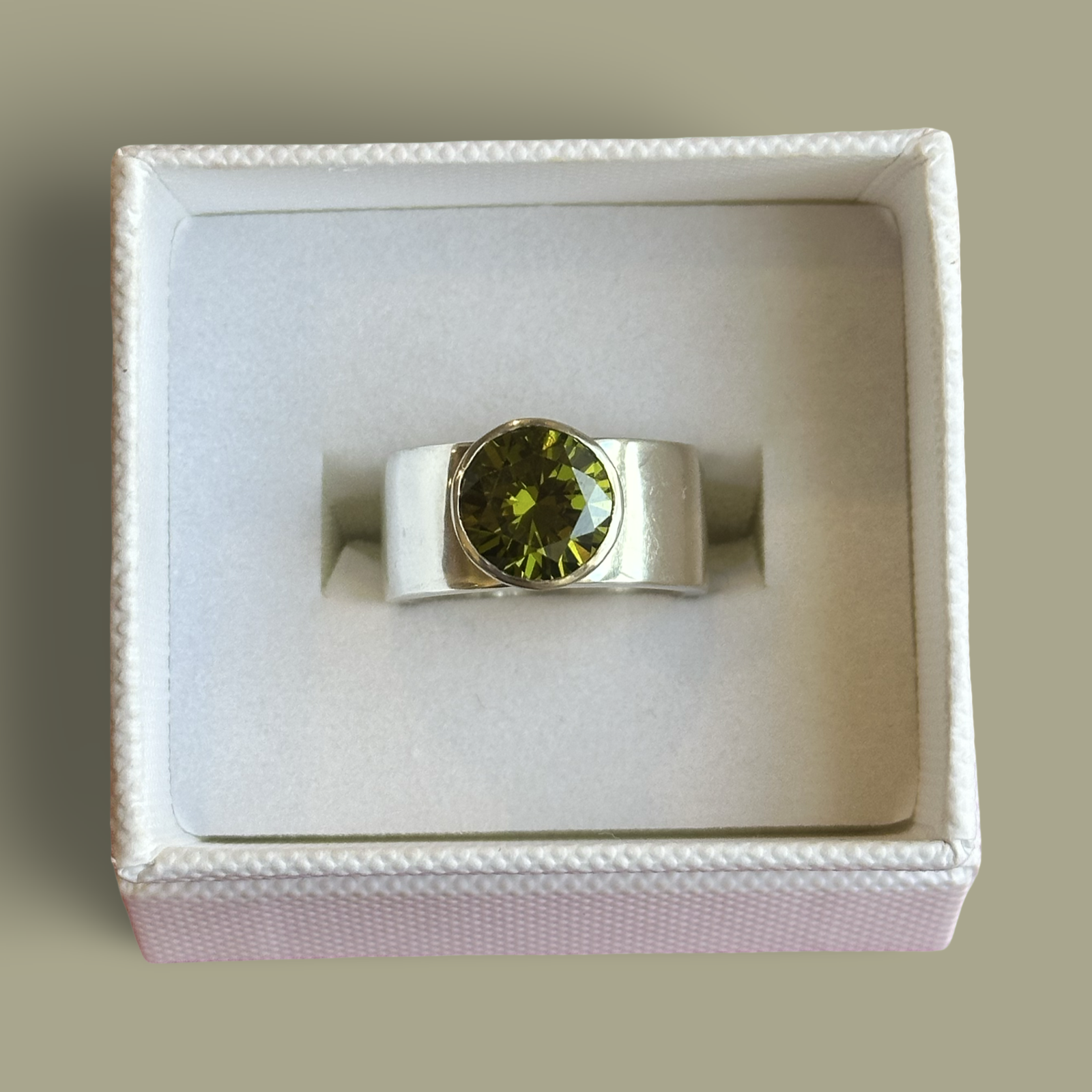 Silver and Green Cubic Zirconia Ring