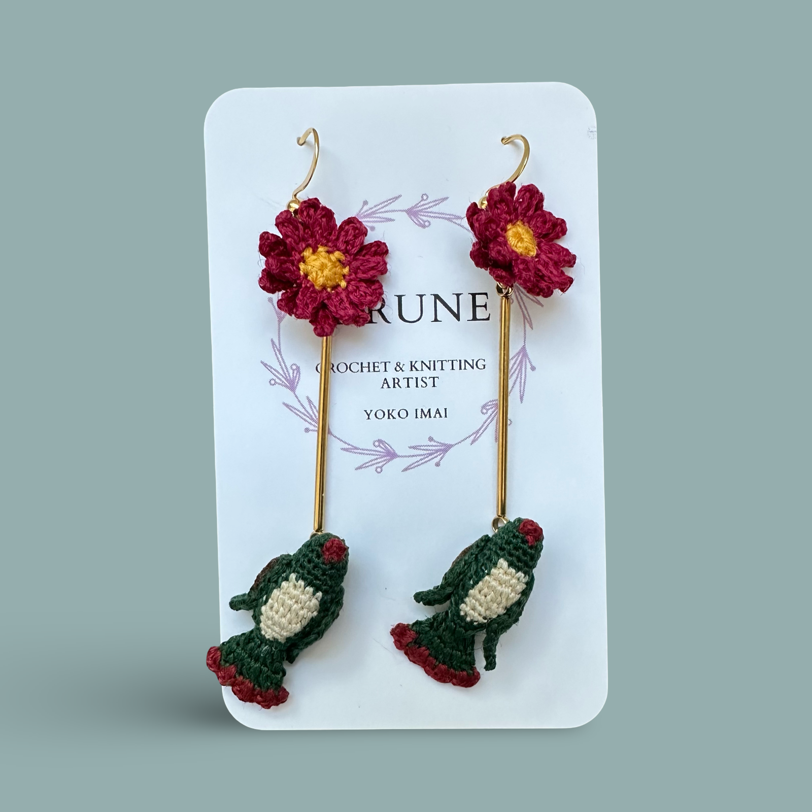 Hand crocheted Keruru &  Flower earrings