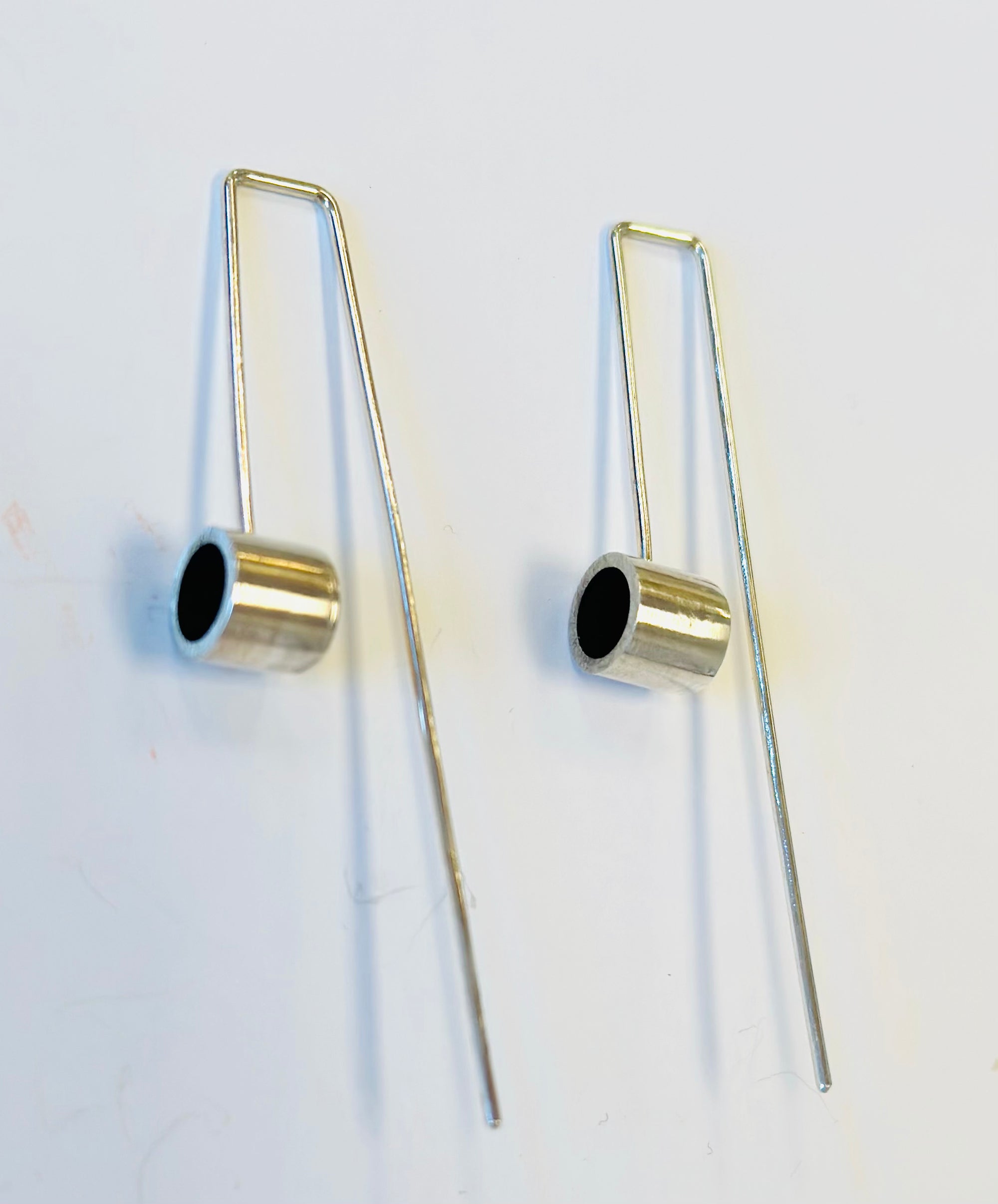 Silver Tube Earrings with black centre