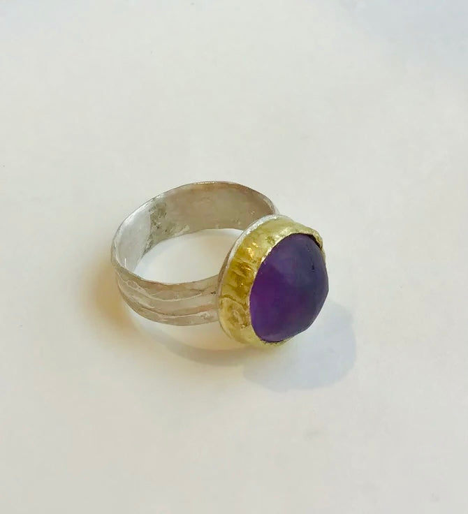 Amethyst,  gold and silver ring