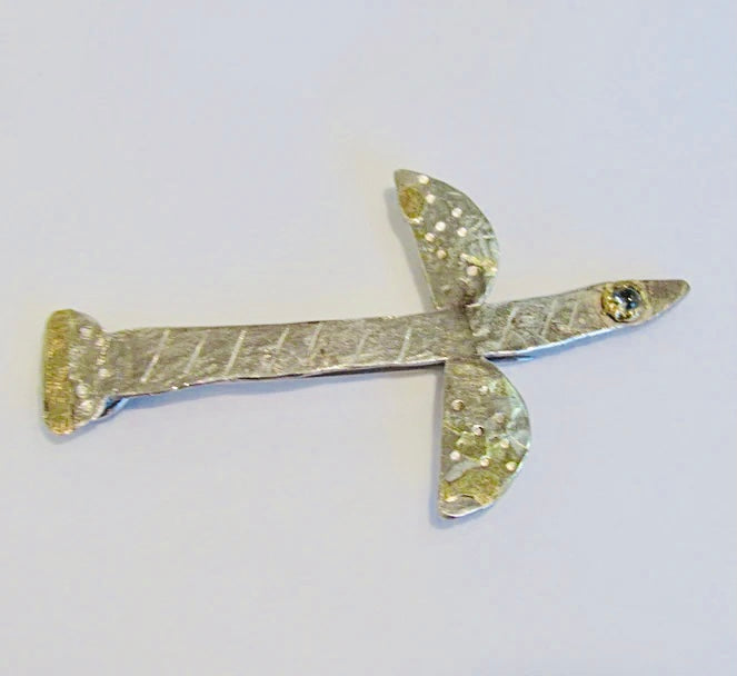 Flying Fish Brooch with Aqua Eye