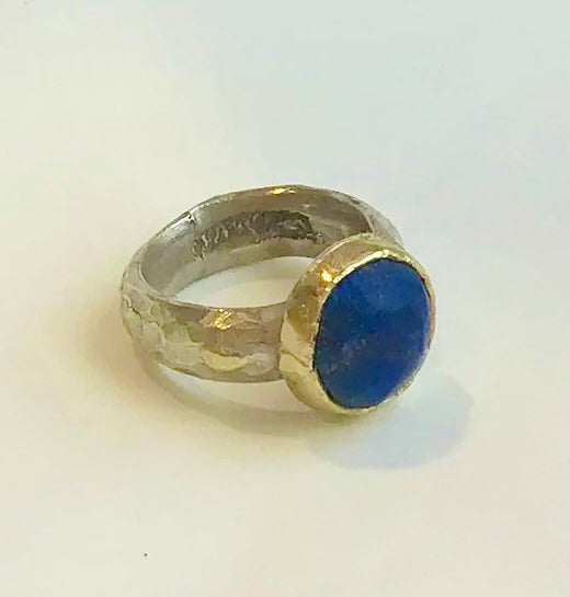 Lapis, gold and silver ring