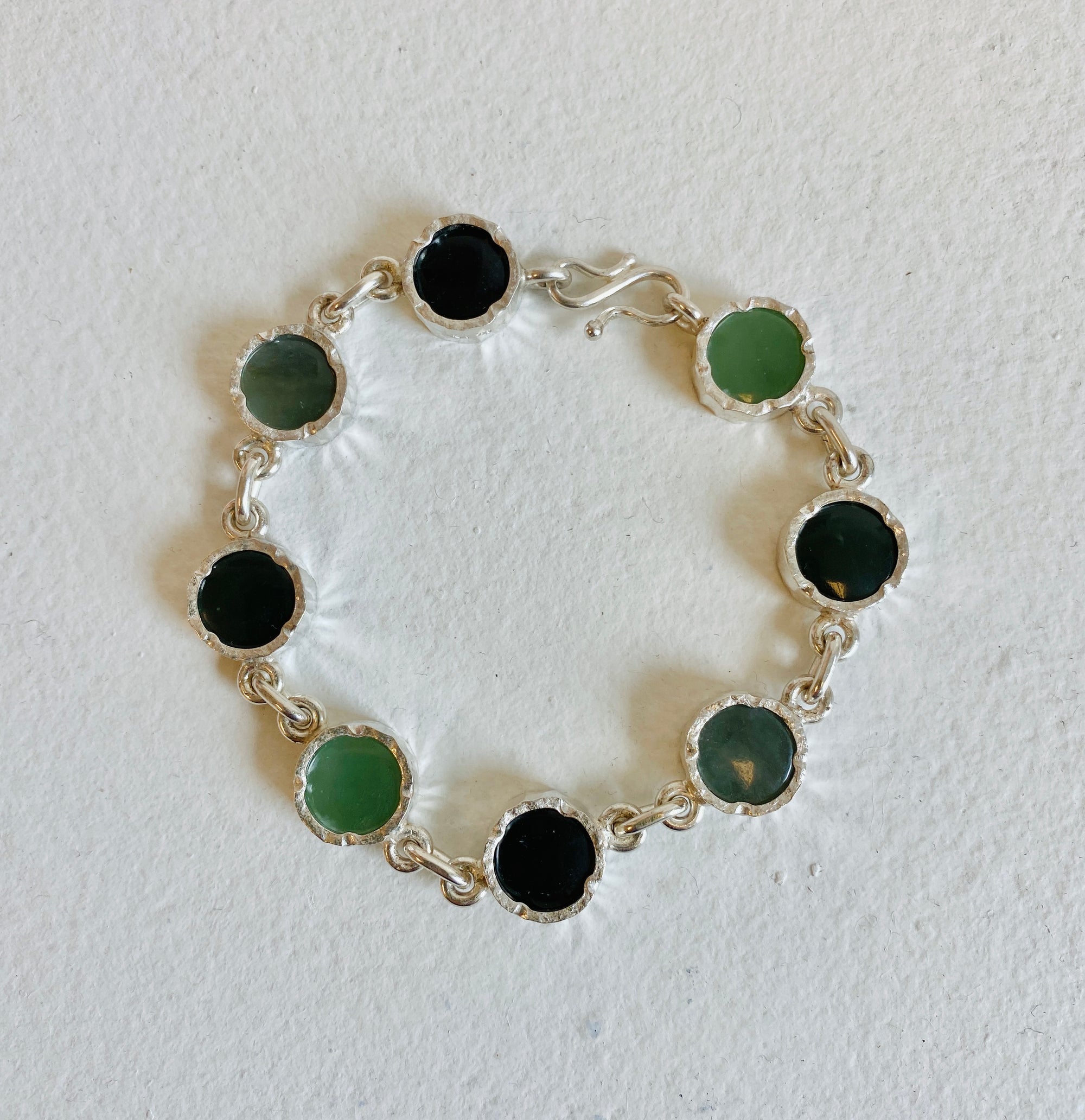 Pounamu Bracelet - 8 stone stirling silver