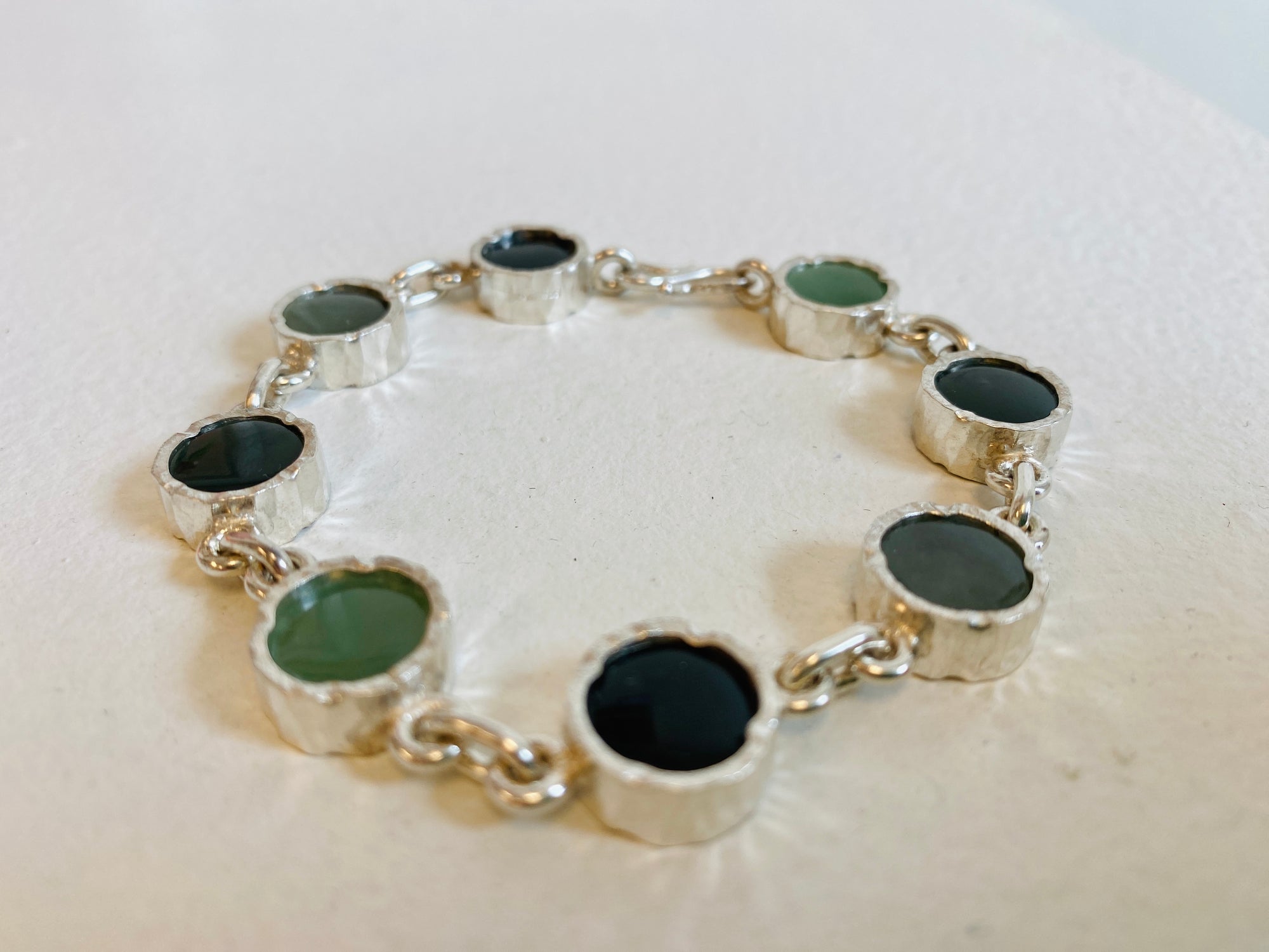 Pounamu Bracelet - 8 stone stirling silver