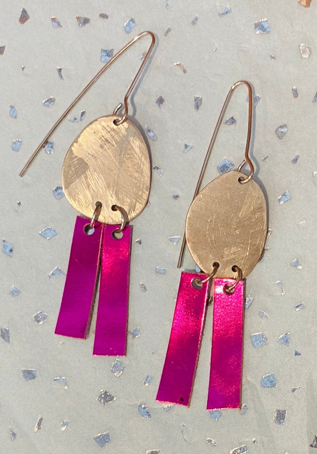 Silver & Bright Pink Leather Earrings