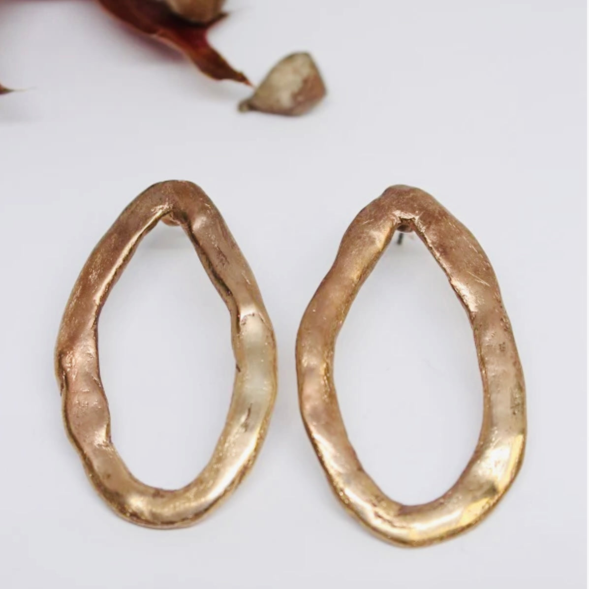 Bronze Hand Formed Oval Stud Earrings