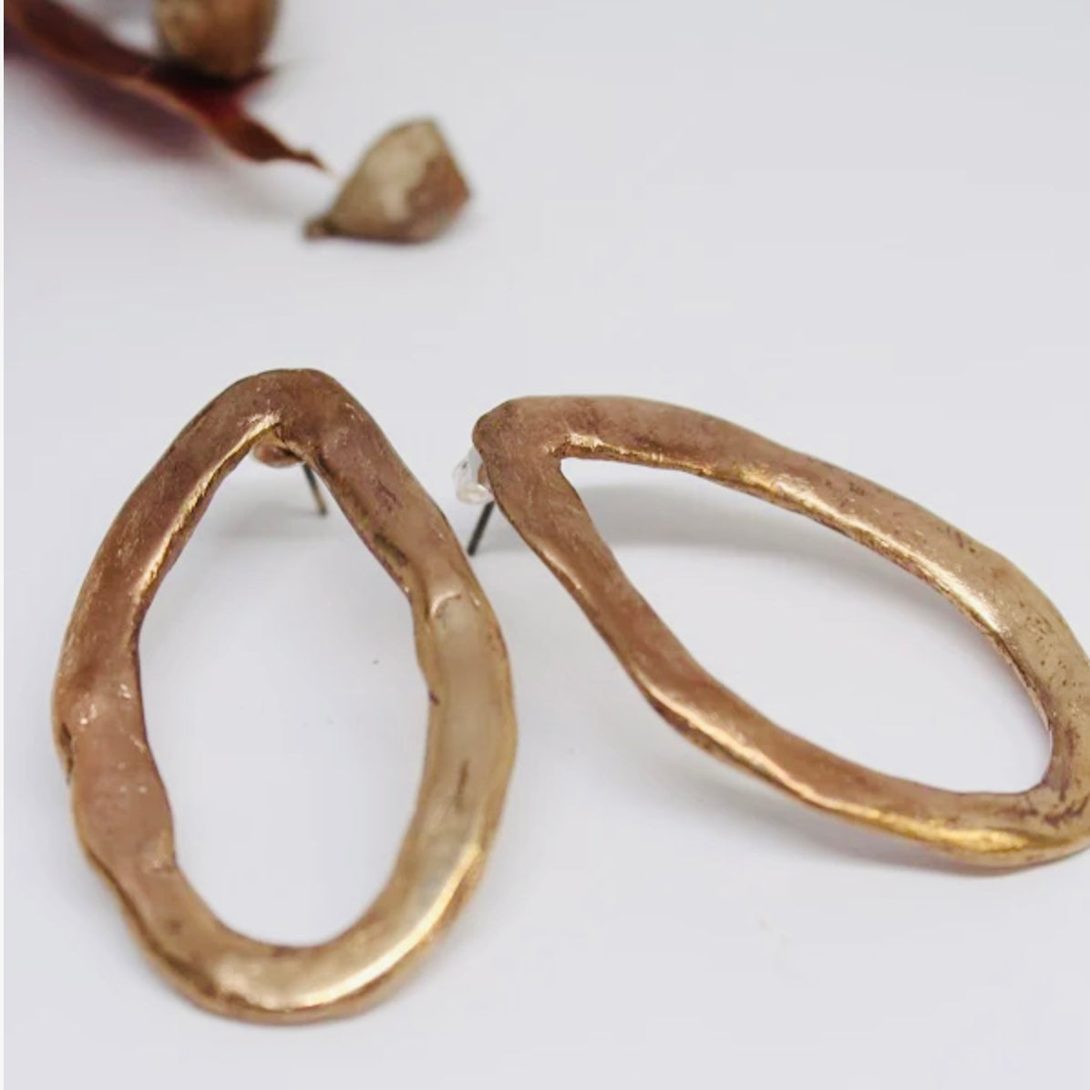 Bronze Hand Formed Oval Stud Earrings