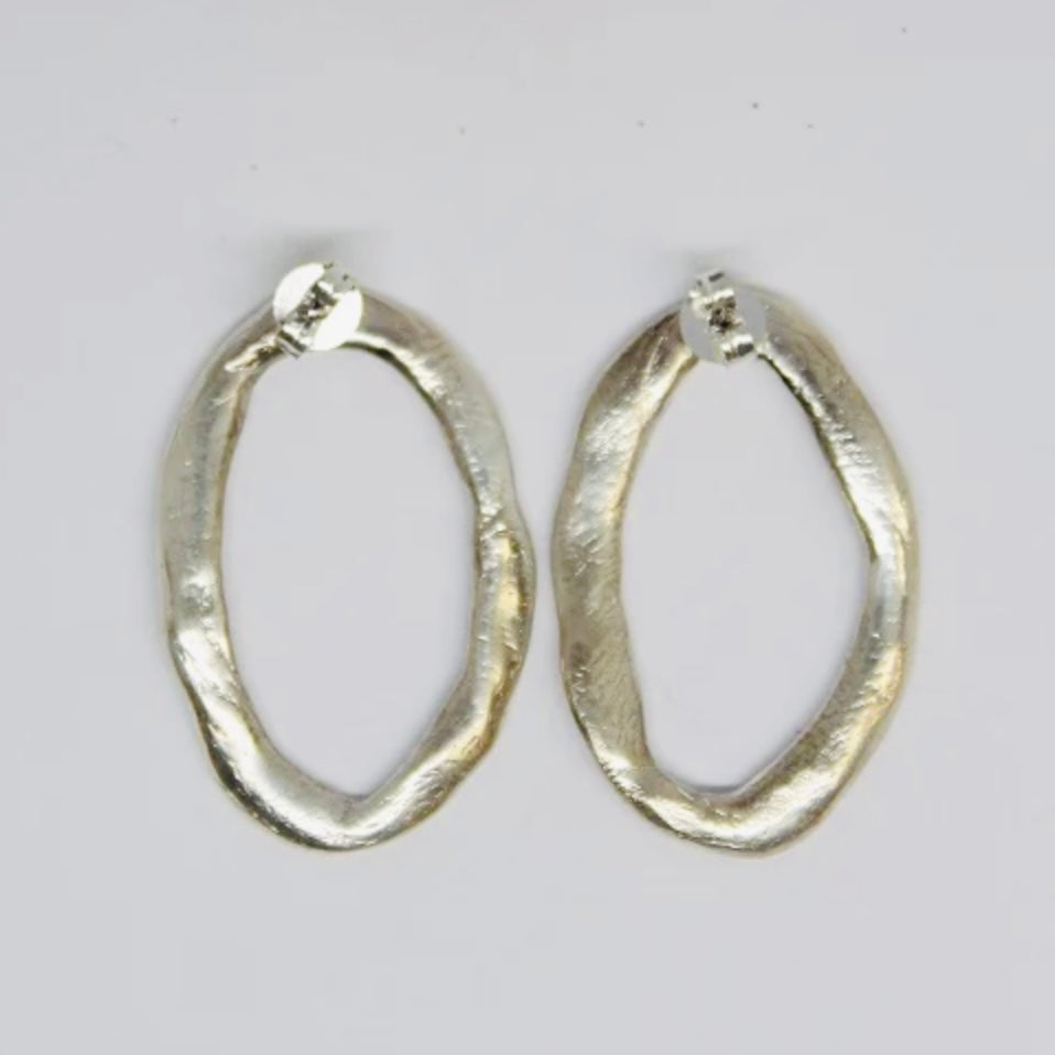 Silver Hand Formed Oval Stud Earrings