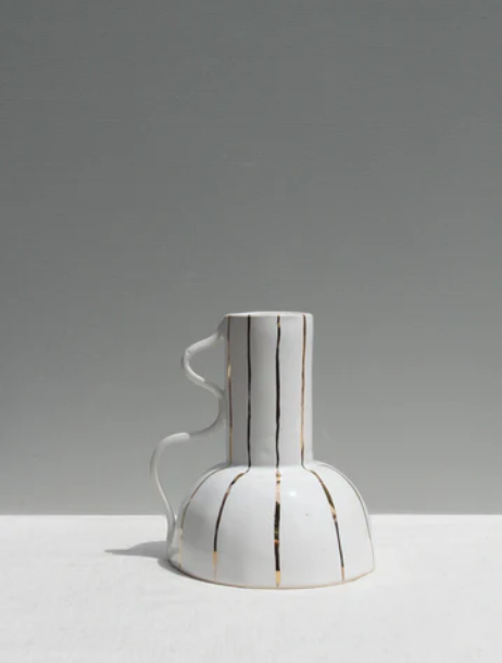 Golden striped Vessel with a Wiggle handle