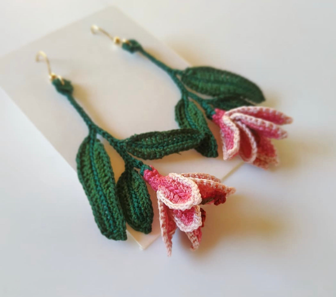 Hand crocheted Pink Lily earrings