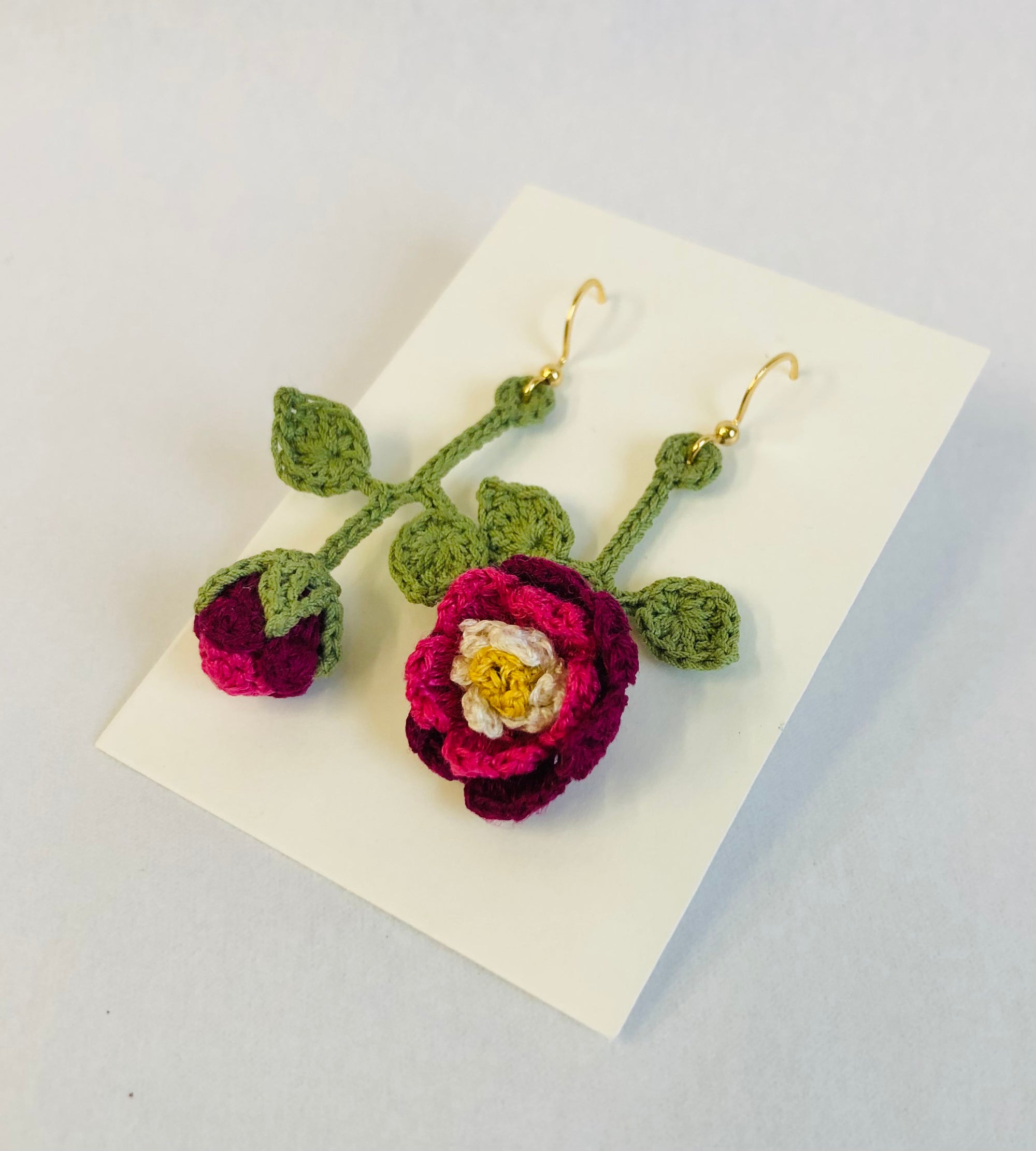 Hand crocheted peony bud & bloom earrings