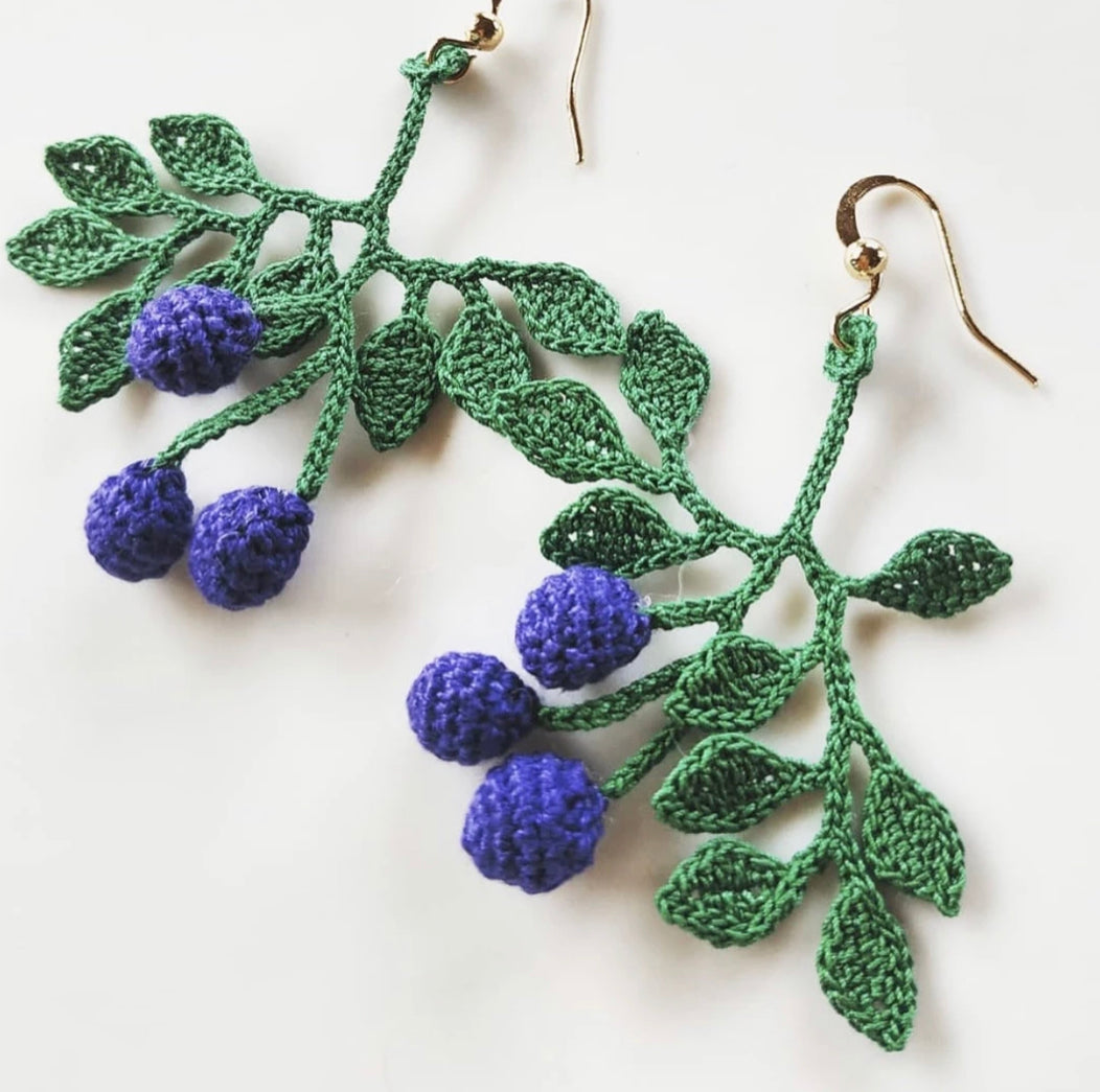 Hand crocheted Blueberry earrings