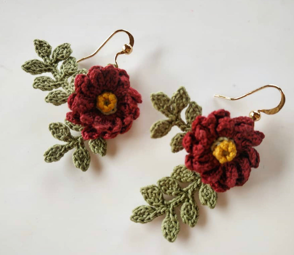 Hand crocheted Dahlia earrings