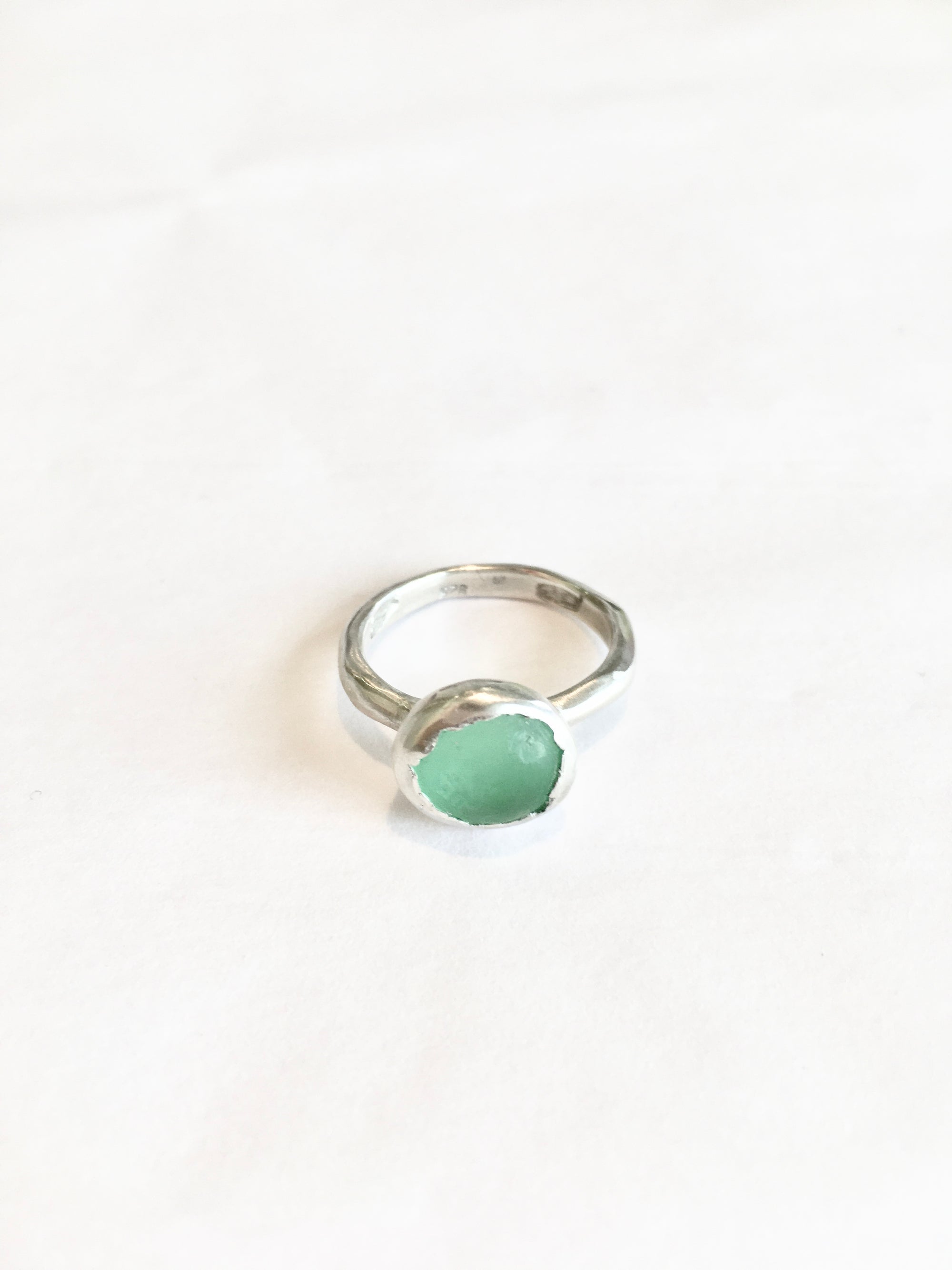 “Button” ring sterling silver and Mint Green Resin