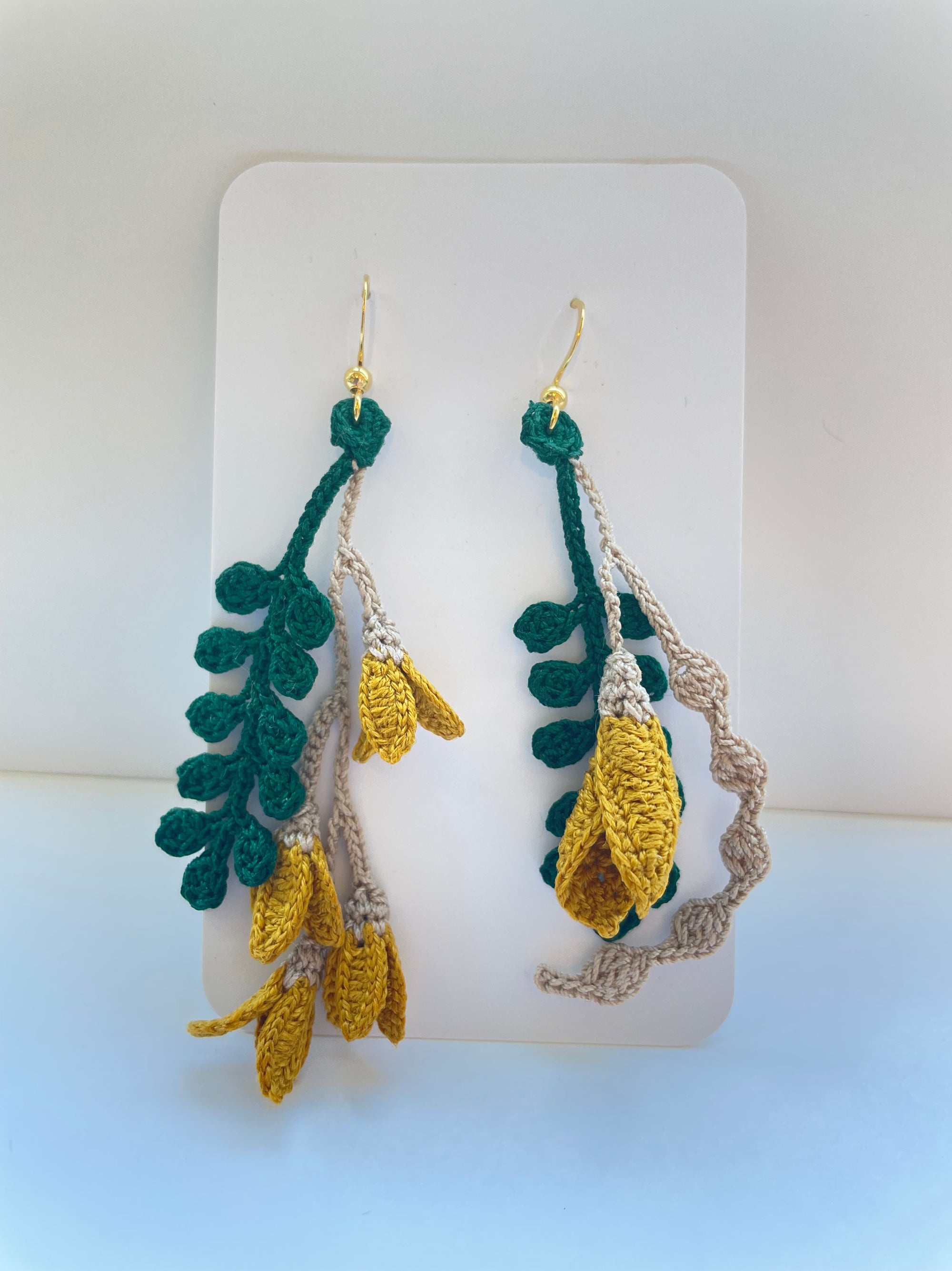Hand crocheted Kowhai earrings