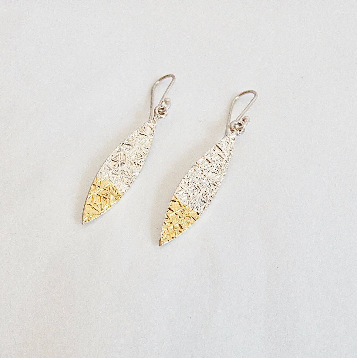 Leaf textured Earrings- Sterling silver and gold