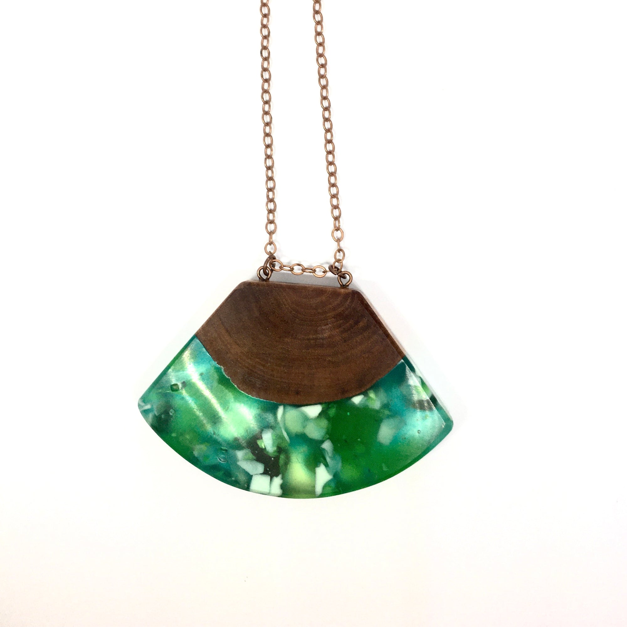 Green Resin & Wood Necklace