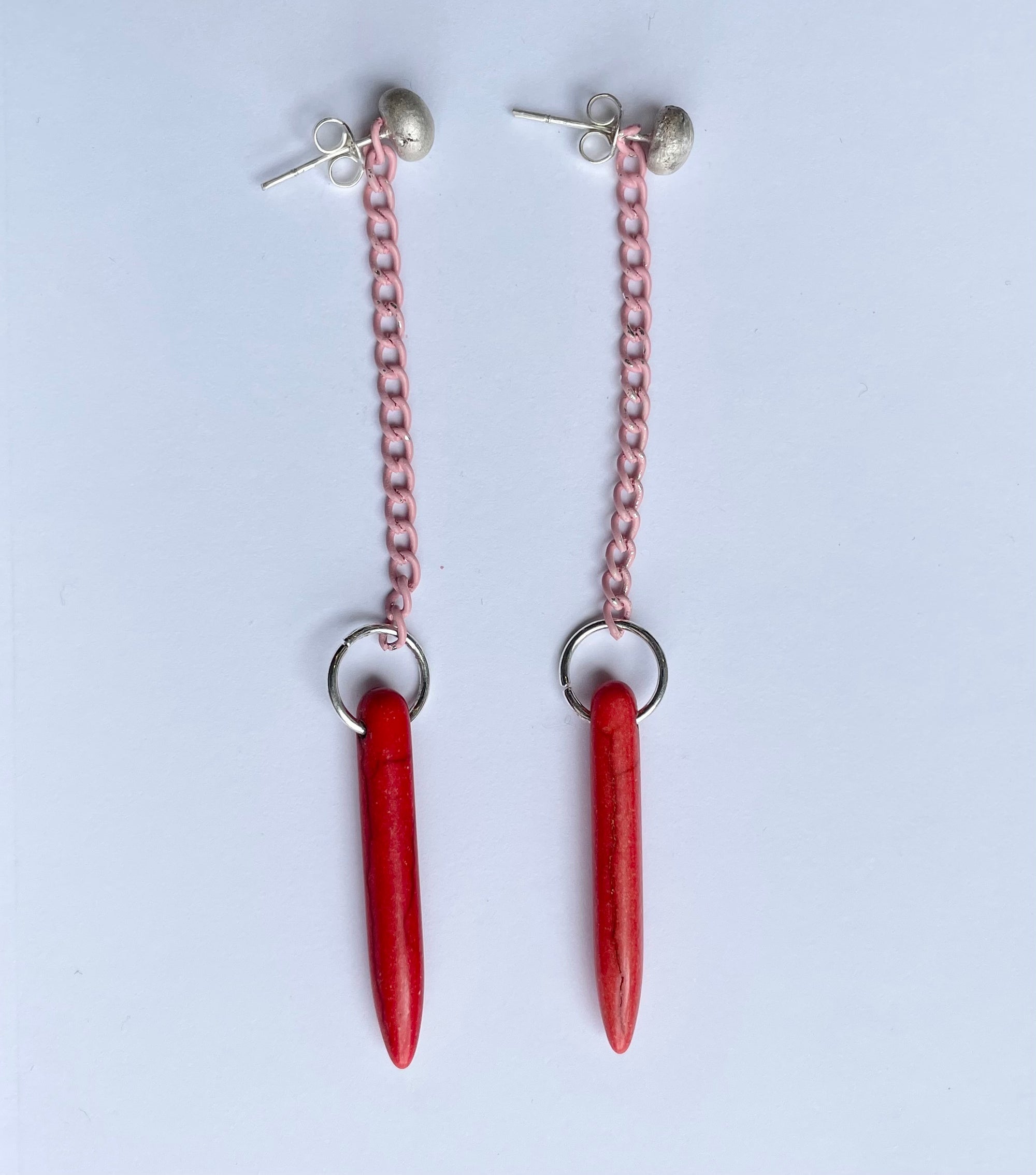 Earrings - Sterling silver mixed metal, acrylic painted stone